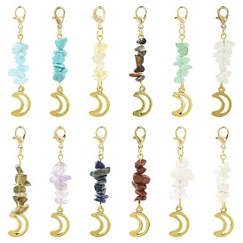 12 шт. 12 подвеска в виде луны из цветного сплава с драгоценными камнями, с карабин-лобстерами , золотые