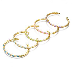 Cubic Zirconia Twist Rope Shape Cuff Bangle, Golden Brass Enamel Open Bangle, Torque Bangles for Women, Nickel Free