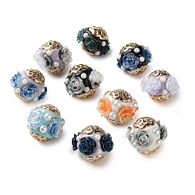 Ручная полимерная глиняная индонезия бисер, круглая с цветком, с сердечником из сплава и искусственной смолы и АБС-пластика, золотой свет