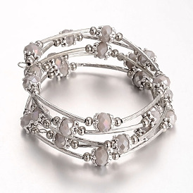 Five Loops Wrap Glass Beads Bracelets, with Metal Findings, 56mm