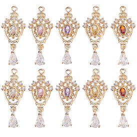 10 шт 5 цвета кулоны из латуни, микропаве, циркония, слезинки, золотой свет