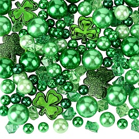 86 шт. 3 стили пластиковые круглые бусины с имитацией жемчуга без отверстия, с 12шт. PP пластиковыми бусинами-клеверами, 40шт. акриловые искусственные ледяные бусины