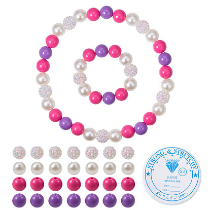 DIY Children's Necklace Making, with AB-Color Resin Rhinestone Bead, Acrylic Bead and Crystal Thread