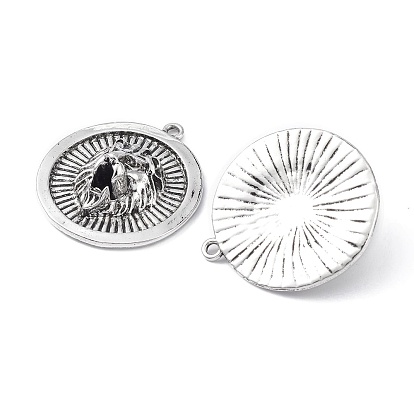 Alloy Pendants, Lead Free & Cadmium Free, Flat Round with Lion Pattern