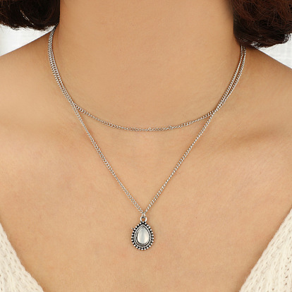 Turkish Charm: Alloy Plated Water Drop & Geometric Layered Necklace