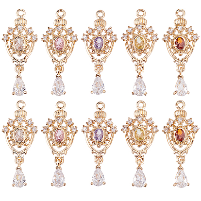 10 шт 5 цвета кулоны из латуни, микропаве, циркония, слезинки, золотой свет