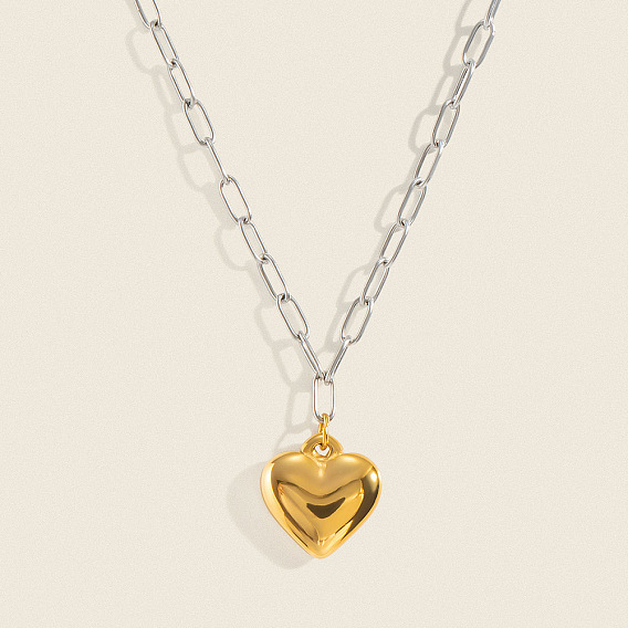 Collares de cadena con colgante de corazón de acero inoxidable bicolor para mujer