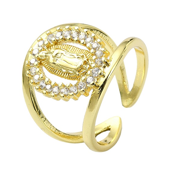 Brass with Cubic Zirconia Open Cuff Ring, Virgin Mary