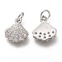 Brass Micro Pave Clear Cubic Zirconia Charms, Long-Lasting Plated, with Jump Ring, Shell Shape
