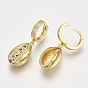Brass Micro Pave Cubic Zirconia Leverback Earrings, Cowrie