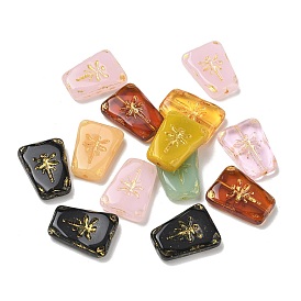 Peinture cuite style mixte perles de verre, métal doré enlaça, trapèze avec libellule