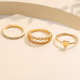 Sparkling Heart Knuckle Ring Set - 3 Pieces of Fashionable and Personalized Jewelry