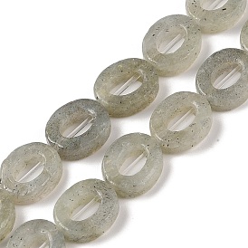 Natural Labradorite Beads Strands, Hollow Flat Oval, Number Zero Beads