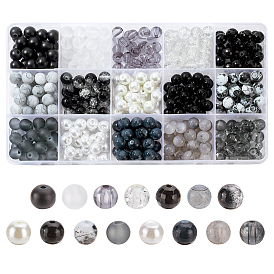 375 шт. 15 стили наборы круглых бусин для самостоятельной сборки украшений, включая стеклянные бусины и акриловые бусины