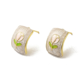 Boucles d'oreilles demi-créoles en alliage d'émail pour femmes, fleur
