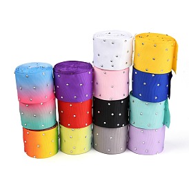 Polyester Grosgrain Ribbon, with Single Face Crystal Rhinestone, for Crafts Gift Wrapping, Party Decoration