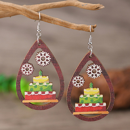 Boucles d'oreilles pendantes en bois de fer de Pâques, larme, gâteau et flocon de neige