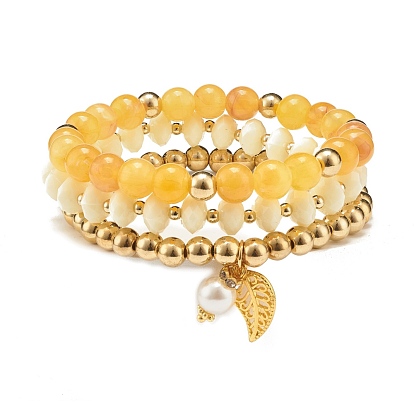 Set de pulseras elásticas con cuentas, con granos de acrílico, cuentas de plástico ccb y abs, abalorios y dijes de aleación, Fornituras de latón