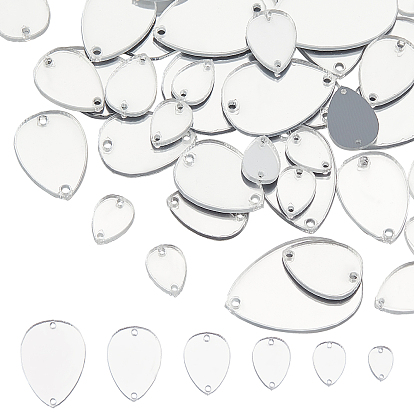52Pcs 6 Style Acrylic Sew on Rhinestone, Acrylic Mirror, Two Holes, Garments Accessories, Teardrop