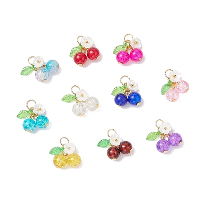 10шт 10 цвета хрустальные стеклянные подвески, черри прелести, с золотистыми соединительными кольцами из нержавеющей стали и акриловым листом