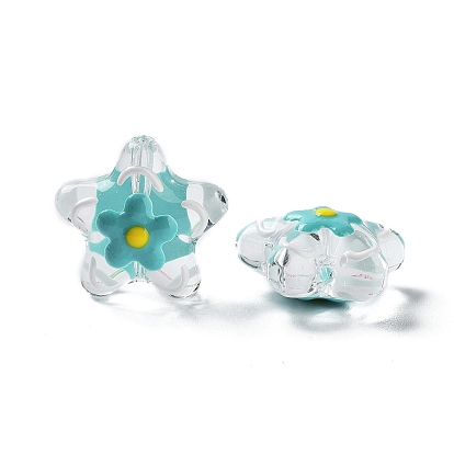 Handmade Lampwork Beads, with Enamel, Star with Flower