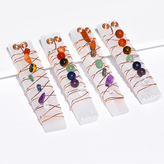 Natural crystal rectangular colorful plaster handle piece jade winding colorful chakra mineral crystal ornament
