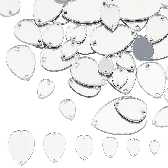 52Pcs 6 Style Acrylic Sew on Rhinestone, Acrylic Mirror, Two Holes, Garments Accessories, Teardrop