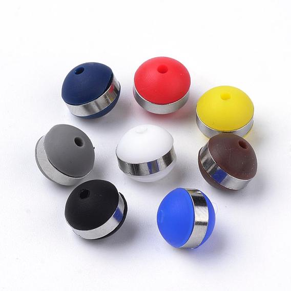 Silicone Beads, with 201 Stainless Steel Findings, Round