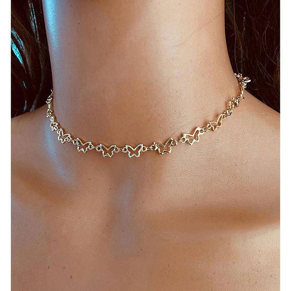 Простые и ретро-стили ожерелья из сплава в виде цепочек-бабочек для женщин