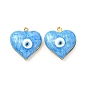 Brass Enamel Pendants, Real 18K Gold Plated, Long-Lasting Plated, Heart with Evil Eye Pattern