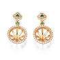 Brass Micro Pave Cubic Zirconia Peg Bails Pendants, for Half Drilled Beads, Nickel Free, Flower, Green