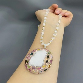 Exquisite European-style White Crystal Necklace with Natural Snake Skin and Czech Diamond Inlay - Elegant Craftsmanship Jewelry