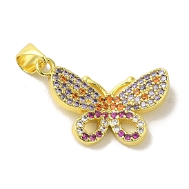 Brass Micro Pave Colorful Cubic Zirconia Pendants, Butterfly Charms