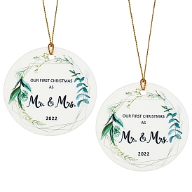 GORGECRAFT Porcelain Pendant Decorations, for Christmas, Flat Round with Word Our First Christmas As Mr & Mrs
