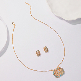Conjuntos de joyas de circonia cúbica con micro pavé de latón para mujer, Aretes colgantes rectangulares y collares colgantes
