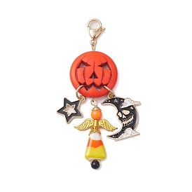 Halloween Pumpkin Synthetic Turquoise Pendant Decorations, with Alloy Finding, Star & Moon