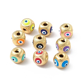 Brass Beads, with Enamel, Real 18K Gold Plated, Cube with Evil Eye
