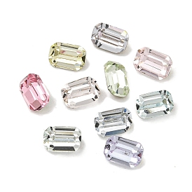 Glass Rhinestone Cabochons, Flat Back & Back Plated, Faceted, Rectangle