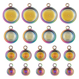 40 pcs 4 estilo revestimiento iónico (ip) 304 configuración de cabujón colgante de acero inoxidable, copas de bisel con borde de encaje, color del arco iris, plano y redondo