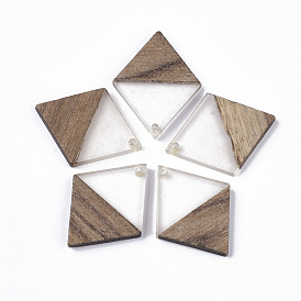 Transparent Resin & Walnut Wood Pendants, Rhombus