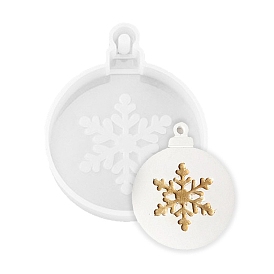 Christmas Theme DIY Flat Round with Snowflake Pendant Silicone Molds, Resin Casting Molds, for UV Resin & Epoxy Resin Jewelry Making