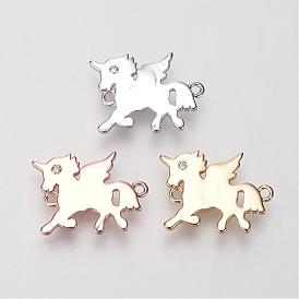 Brass Micro Pave Grade AAA Cubic Zirconia Links, Unicorn, Cadmium Free & Nickel Free & Lead Free