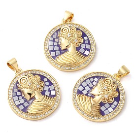 Стойки обшивки латунь кубического циркония подвески, с эмалью и ракушкой, долговечный, без свинца и без кадмия, реальный 18 k позолоченный, плоский круглый и женский