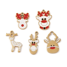 Christmas Theme Ion Plating(IP) 304 Stainless Steel Enamel Pendants, Golden, Deer Charm