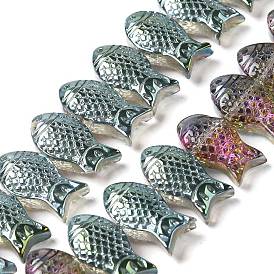 Electroplate Transparent Glass Beads Strands, Half Plated, Fish