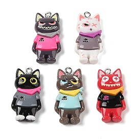 Opaque Resin Cat Pendants, Cartoon Pirate Kitten Charms with Platinum Plated Iron Loops