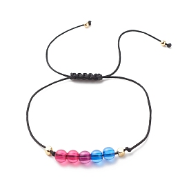 Acrylic & Brass Braided Bead Bracelet, Nylon Cord Adjustable Bracelet for Women
