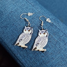 Acrylic Owl Dangle Earrings, Iron Jewelry for Women