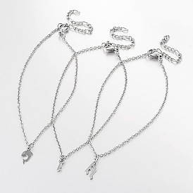 Mixed Shape Stainless Steel Pendant Anklets, with Lobster Clasps and End Chains, 230x2mm