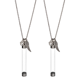 2 шт. прозрачная пластиковая трубчатая коробка и подвеска из сплава в виде отпечатка лапы и крыльев, железные цепочки